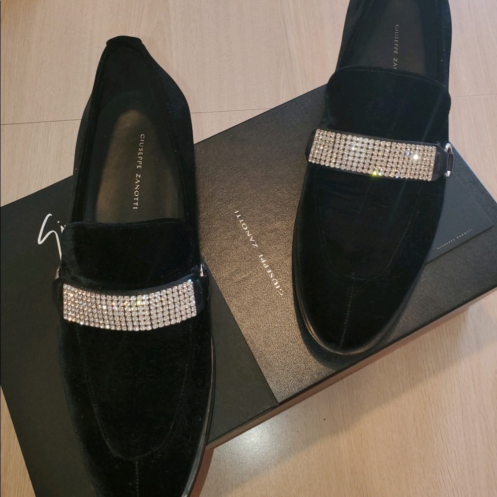 Mens Giuseppe Zanotti  Black Velvet Embellished Slip On Shoes Size 42 US 9